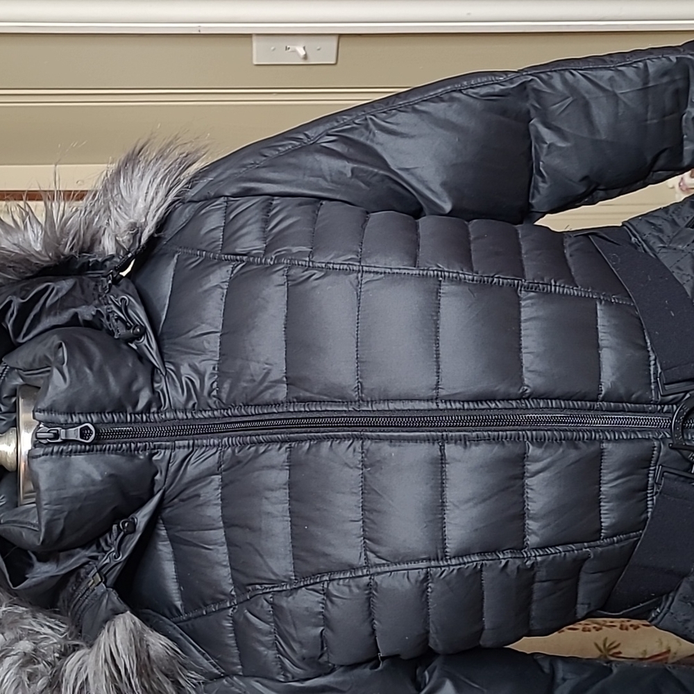 The North Face Women's Quilted Puffer Jacket - Dark Gray with Fur Hood - Picture 4 of 16